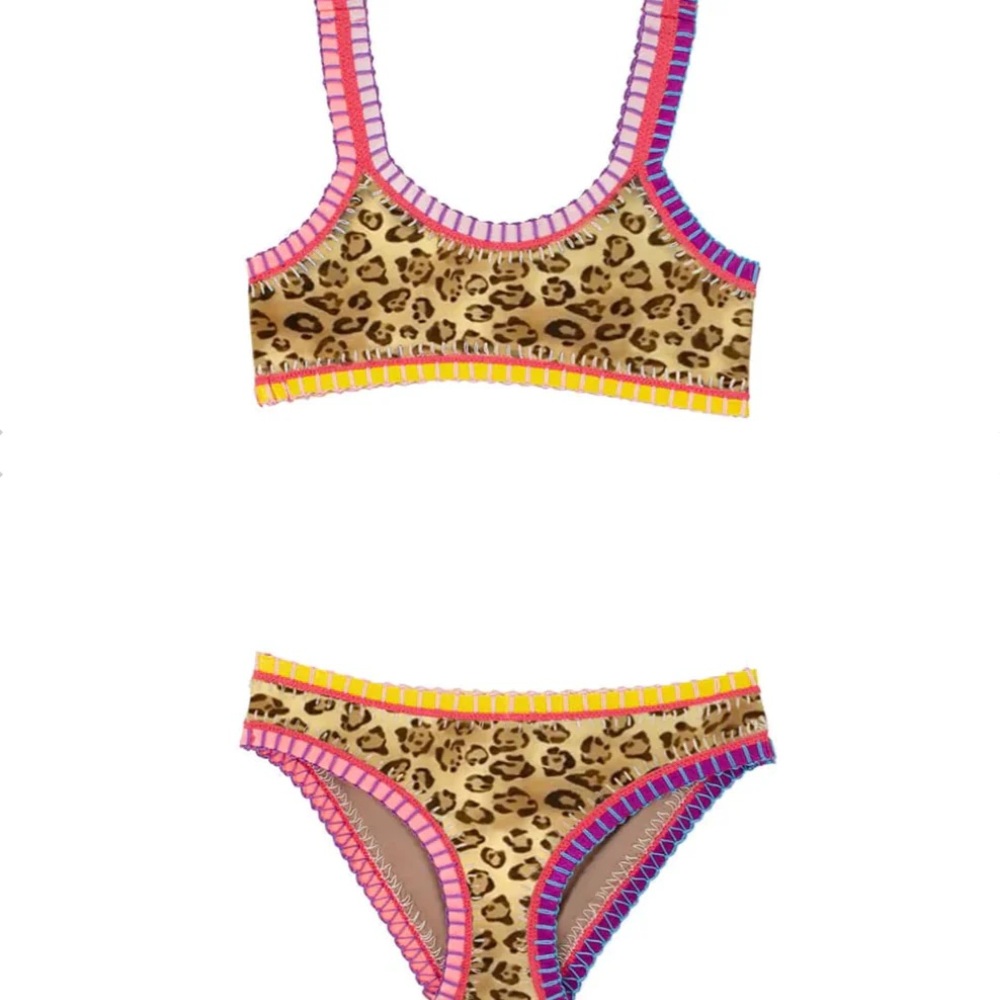 PQ Swim Leopard Print Sporty Embroidered Kids Bikini